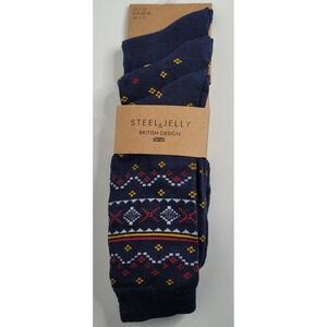 Steel & Jelly 3 Pack Mens British Design Aztec Blue Dress/Crew Socks NEW US 7-11